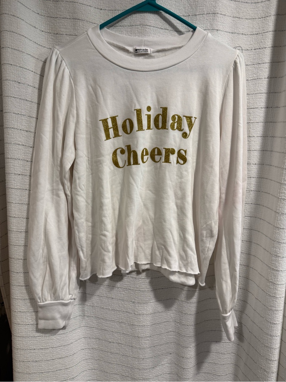 LAmade White Long-Sleeve 'Holiday Cheers' Top with Gold Lettering